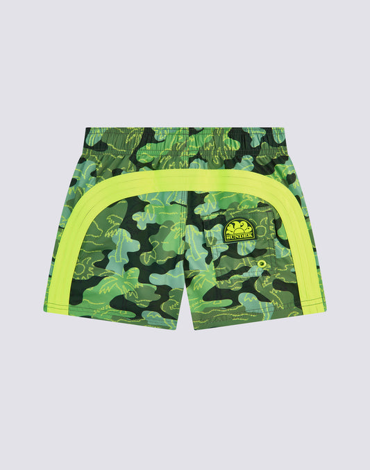 REPREVE® ELASTICATED WAIST SHORT SWIMSHORTS WITH INSIDE PALM PRINT