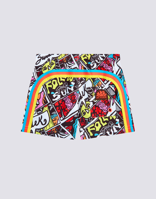 REPREVE® ELASTICATED WAIST SHORT SWIMSHORTS WITH CARTOON PRINT