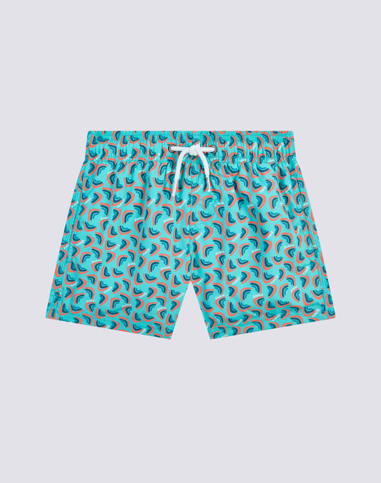 SHORT SWIMSUIT WITH ELASTIC WAIST AND RAINBOW PRINT IN RECYCLED POLY