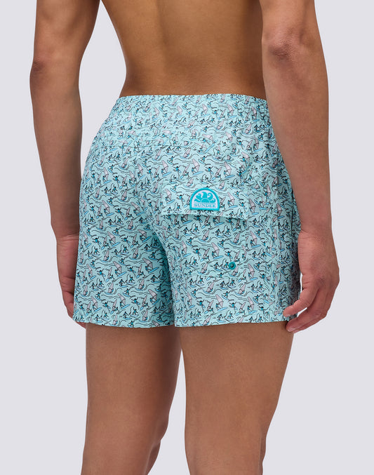 REPREVE® ELASTICATED WAIST SHORT SWIMSHORTS WITH MINI SURF PRINT