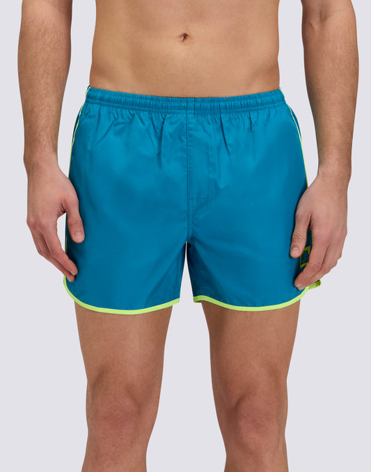 SHORT SWIMSHORTS WITH ELASTICATED WAIST AND ROUND SIDE SLITS