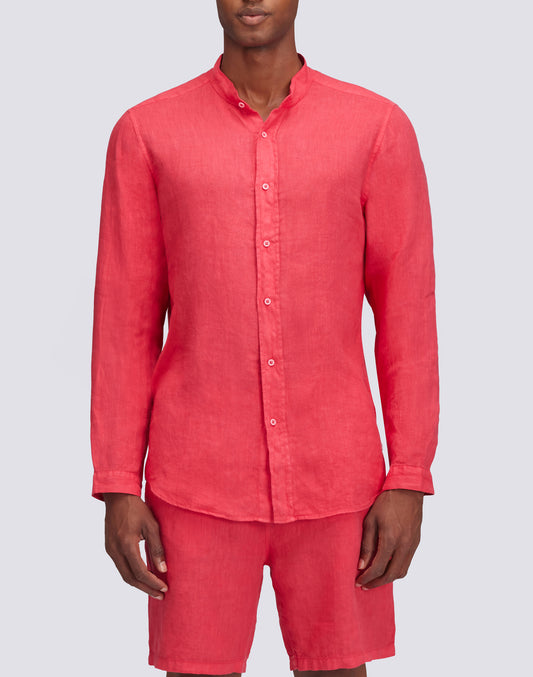 CAMICIA IN LINO IN TINTO CAPO CON COLLO ALLA COREANA
