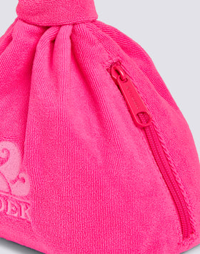 TERRY CLOTH CLUTCH BAG WITH DECORATIVE KNOT