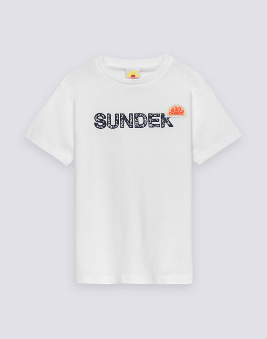 T-SHIRT ENFANT À MANCHES COURTES AVEC IMPRIMÉ D'ARCHIVE ET INSCRIPTION SUNDEK