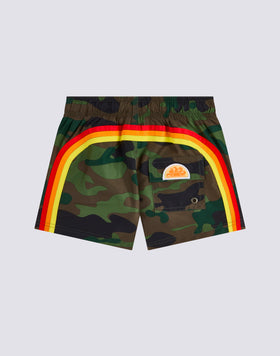 COSTUME DA BAGNO BAMBINO CORTO VITA ELASTICATA STAMPA CAMOU CON ARCOBALENO IN POLIESTERE RICICLATO REPREVE®
