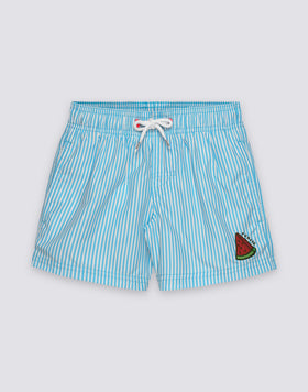MAILLOT DE BAIN COURT À TAILLE ÉLASTIQUE REPREVE® AVEC IMPRIMÉ JUICY STRIPES