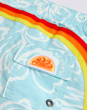 MAILLOT DE BAIN COURT POUR ENFANT AVEC TAILLE ÉLASTIQUE IMPRIMÉ ARCHIVE HIBISCUS SK23