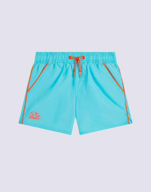 BOYS' SWIM SHORTS WITH ELASTICATED WAIST ICONIC TAFFETA WITH PIPING