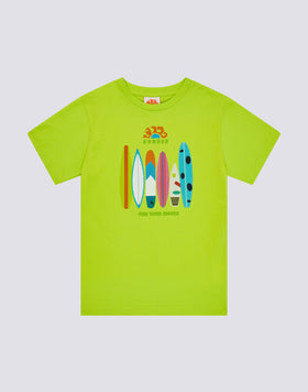 CHILDREN'S SHORT-SLEEVED T-SHIRT WITH RAINBOW SURFBOARD PRINT