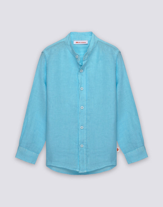 CAMISA DE LINO DE MANGA LARGA CON CUELLO MAO PARA NIÑO