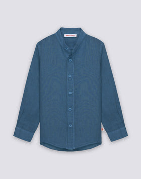 CAMICIA IN LINO DA BAMBINO A MANICA LUNGA CON COLLETTO ALLA COREANA