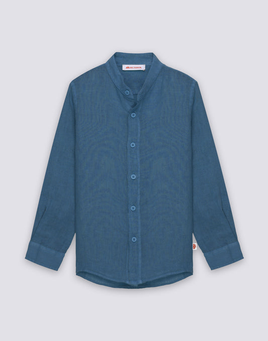 CAMISA DE LINO DE MANGA LARGA CON CUELLO MAO PARA NIÑO