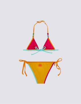 MINI BIKINI CON LAZOS AJUSTABLES Y RIBETES EN CONTRASTE