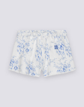 SHORTS BAMBINA A TAGLIO VIVO IN BULL DI COTONE STAMPA ROSE DE JOIE