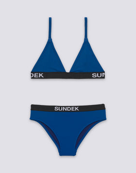 GIRLS' BIKINI WITH TRIANGLE TOP AND FIXED BOTTOMS WITH ELASTIC LOGO
