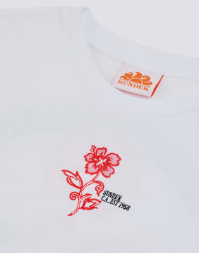 COMFORT GIRLS' T-SHIRT WITH MAXI HIBISCUS PARADISE PRINT ON THE BACK