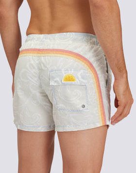 TRAJE DE BAÑO CORTO ICONIC DE TAFETÁN CON CINTURA ELÁSTICA GOLDENWAVE ESTAMPADO SK23 