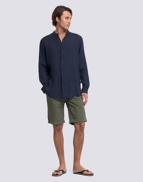 MEN'S MANDARIN SHIRT IN GARMENT-DYED LINEN