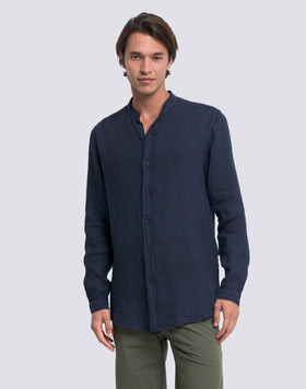 MEN'S MANDARIN SHIRT IN GARMENT-DYED LINEN