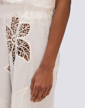 PANTALON LONG POUR FEMME EN BRODERIE ANGLAISE AVEC TAILLE ÉLASTIQUE