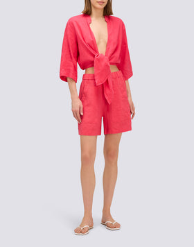 SHORT EN LIN À TAILLE ÉLASTIQUE