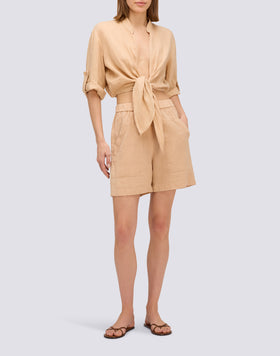 PANTALÓN CORTO DE LINO CON CINTURA ELÁSTICA