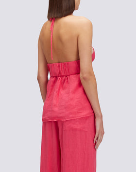 TOP IN LINO TINTO CAPO SMANICATO