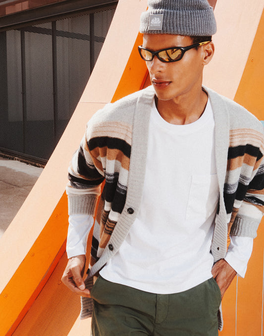 MAXI CARDIGAN UOMO A RIGHE CON BOTTONI