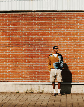 PULL COL V JACQUARD POUR HOMME AUX COULEURS EFFET MER