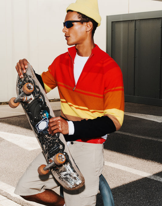 MAGLIONE UOMO A COLLO ALTO CON ZIP 3/4 E RIGHE HERITAGE