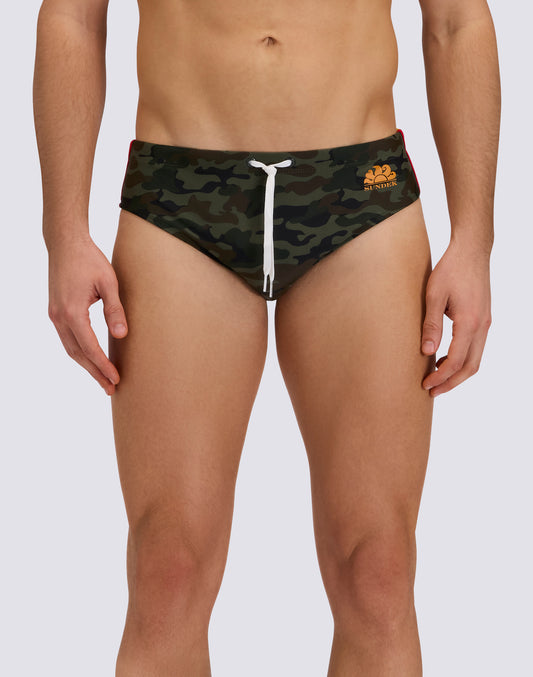 SLIP MARE UOMO CAMOU CON BANDA LATERALE TRICOLORE