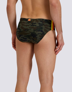 SLIP MARE UOMO CAMOU CON BANDA LATERALE TRICOLORE
