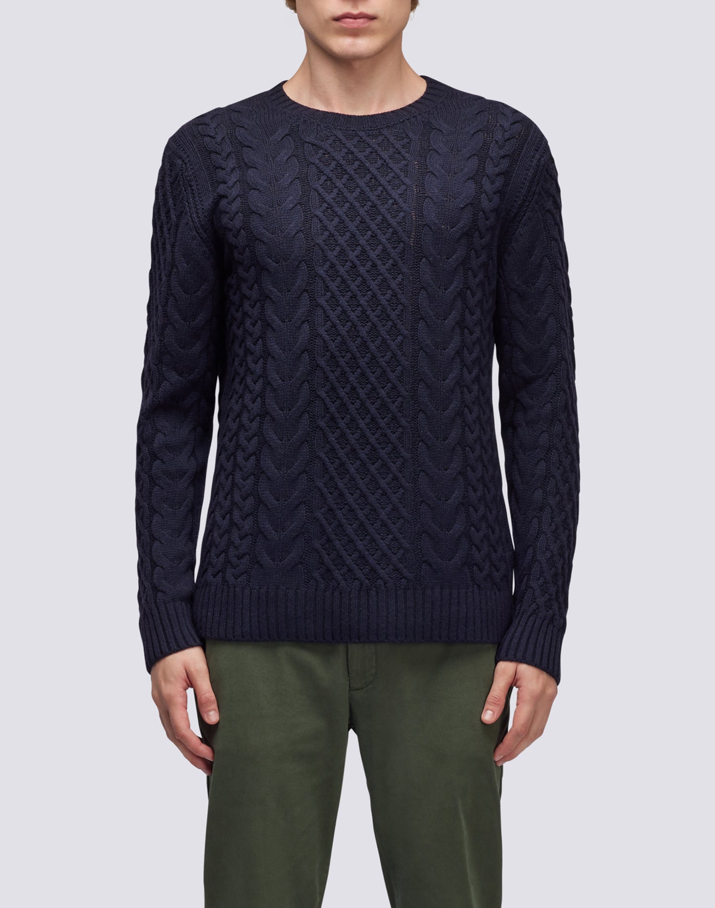 MAGLIONE GIROCOLLO CON TRECCE IN MAGLIA MISTO CASHMERE