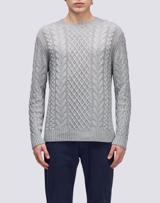 MAGLIONE GIROCOLLO CON TRECCE IN MAGLIA MISTO CASHMERE