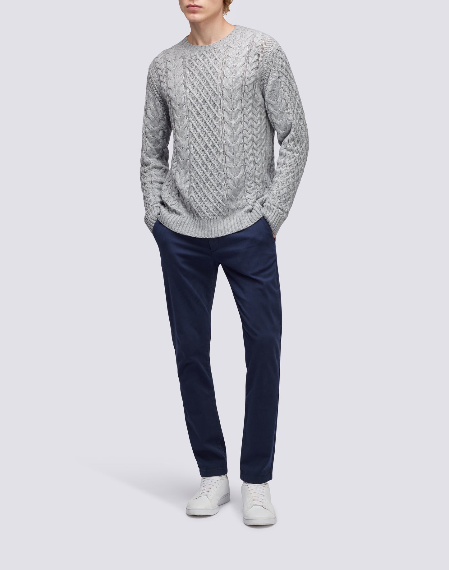 MAGLIONE GIROCOLLO CON TRECCE IN MAGLIA MISTO CASHMERE