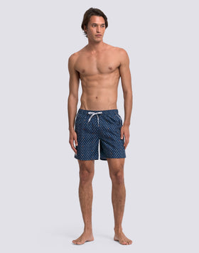 COSTUME DA BAGNO UOMO LUNGHEZZA MEDIA VITA ELASTICATA STAMPA HAPPY STAR IN POLIESTERE RICICLATO REPREVE®