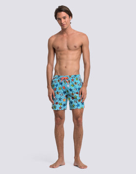 MEN'S MID-LENGTH SWIMSHORTS WITH ELASTIC WAIST AND HAPPY STAR PRINT IN REPREVE® RECYCLED POLYESTER