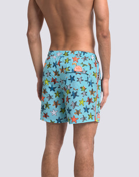 MEN'S MID-LENGTH SWIMSHORTS WITH ELASTIC WAIST AND HAPPY STAR PRINT IN REPREVE® RECYCLED POLYESTER