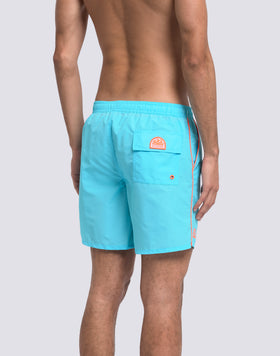 MEN’S MEDIUM-LENGTH SWIM SHORTS ELASTICATED WAISTBAND WITH PIPING