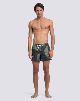 MEN'S SHORT SWIMSUIT WITH ELASTIC WAIST, CAMOU PRINT, RIP-STOP FABRIC