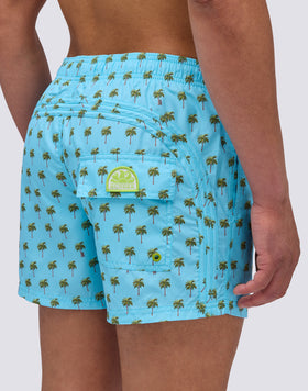 REPREVE® TRAJE DE BAÑO CORTO CON CINTURA ELÁSTICA Y 
 ESTAMPADO MINI PALMÁREAS