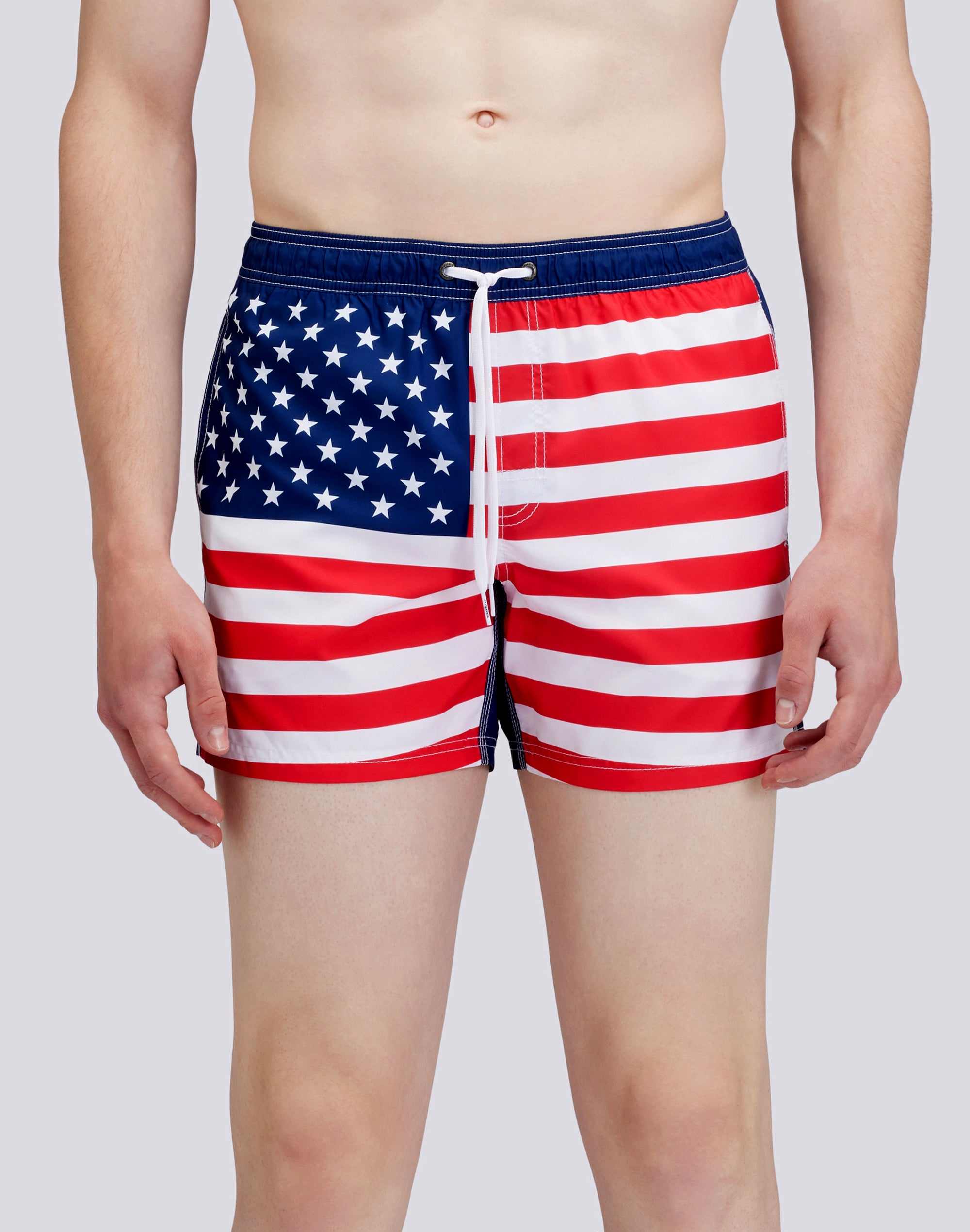 American Trend – Costume Uomo Bandiera Americana, Bianco E Nero, Taglia X-Large, Pantaloncini Da Bagno Asciugatura Rapida Con Fodera