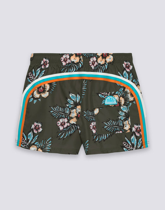 COSTUME DA BAGNO UOMO CORTO VITA ELASTICATA POLIESTERE RICICLATO REPREVE® CON STAMPA GRAPHIC FLOWER