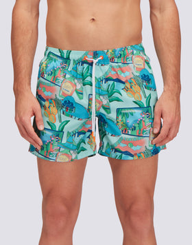 REPREVE® ELASTICATED WAIST SHORT SWIMSHORTS WITH GREETINGS FROM MEXICO PRINT