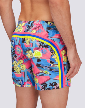 REPREVE® ELASTICATED WAIST SHORT SWIMSHORTS WITH GREETINGS FROM CALIFORNIA PRINT