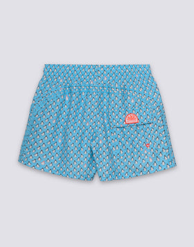 REPREVE® ELASTICATED WAIST SHORT SWIMSHORTS WITH PENGUINS PRINT
