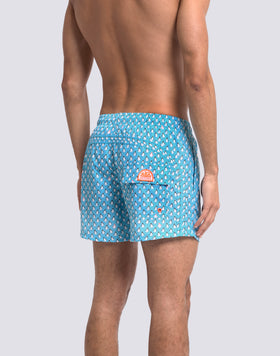 COSTUME DA BAGNO UOMO CORTO VITA ELASTICATA POLIESTERE RICICLATO REPREVE® CON STAMPA PALMINE