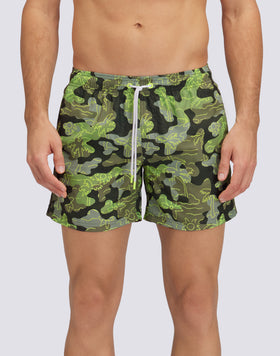 MAILLOT DE BAIN COURT À TAILLE ÉLASTIQUÉE REPREVE® AVEC IMPRESSION INSIDE PALM