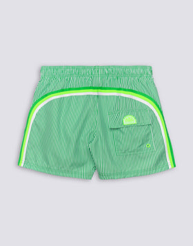 COSTUME DA BAGNO UOMO CORTO VITA ELASTICATA POLIESTERE RICICLATO REPREVE® CON STAMPA A RIGHE JUICY CON RICAMO FRUTTA