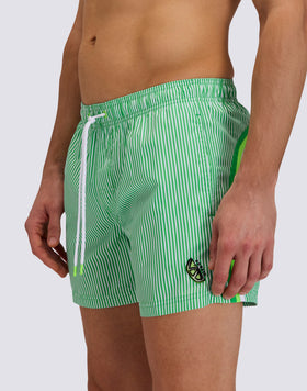COSTUME DA BAGNO UOMO CORTO VITA ELASTICATA POLIESTERE RICICLATO REPREVE® CON STAMPA A RIGHE JUICY CON RICAMO FRUTTA